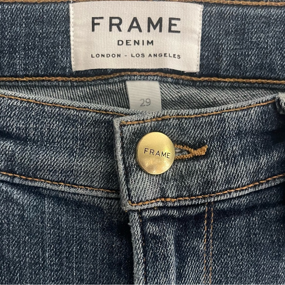 Frame Denim Blue Le Nouveau Straight Cropped Ankle Jeans with Split Hem - Picture 10 of 13